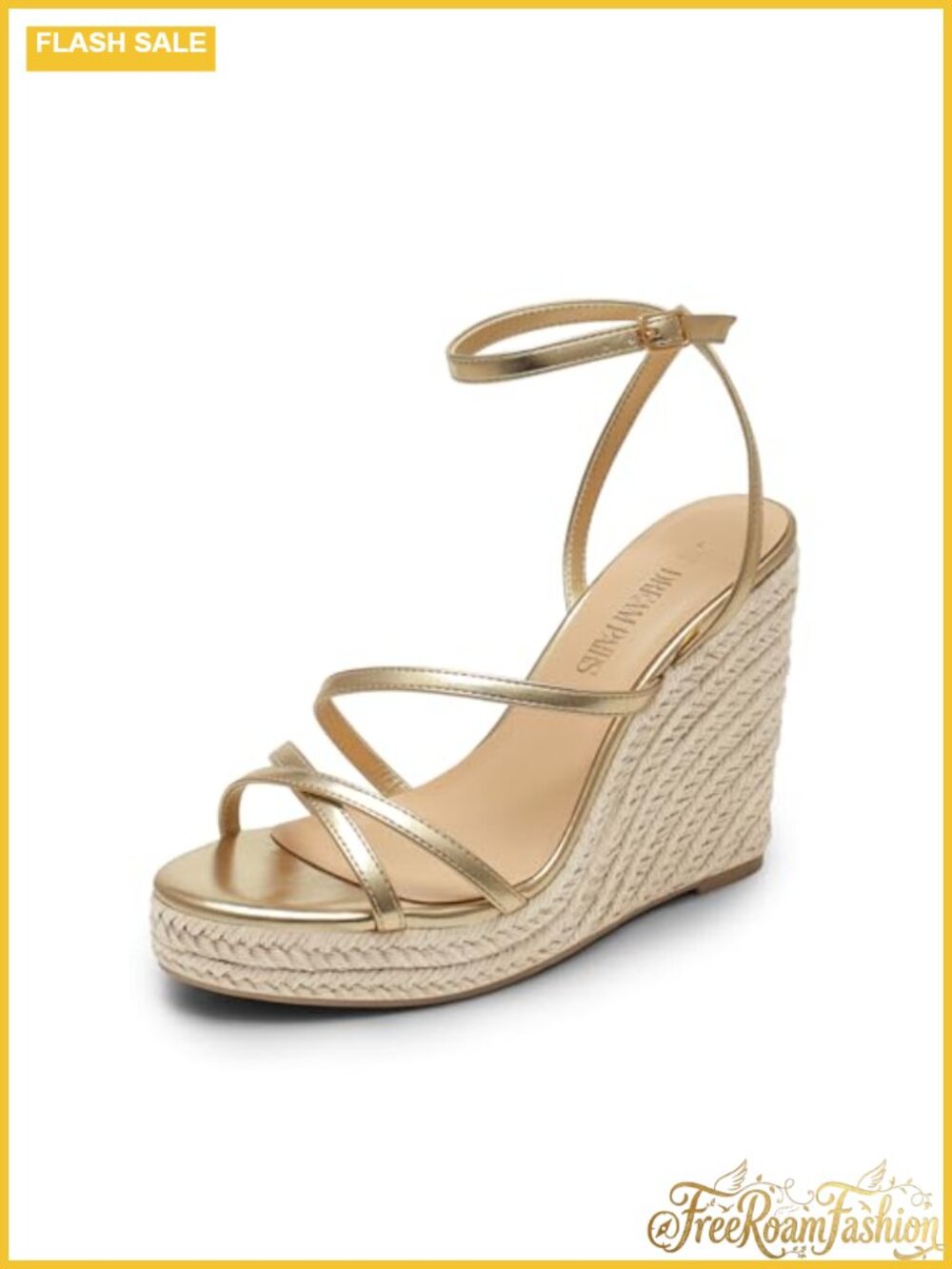 Faux Leather Strappy Espadrille Wedge Sandals Buckle Ankle Strap Platform